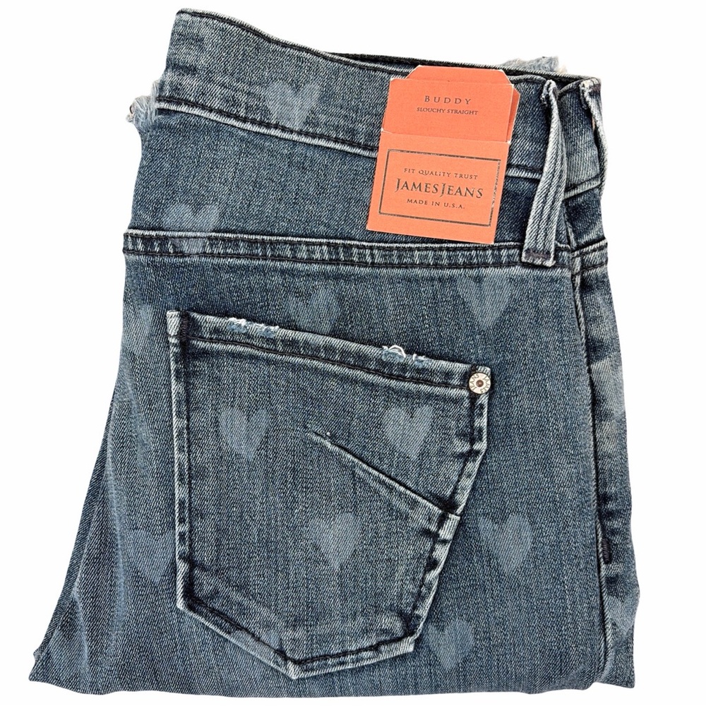 James Jeans Buddy Vintage Love Heart Denim Raw Hem Straight Jeans Size 26 NWT